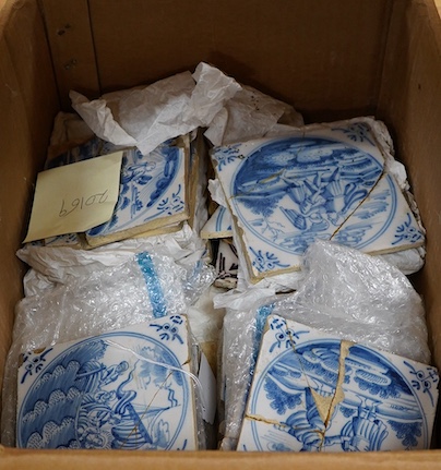 Twenty eight Delft blue and white tiles to include Christ in the Storm of Galilee